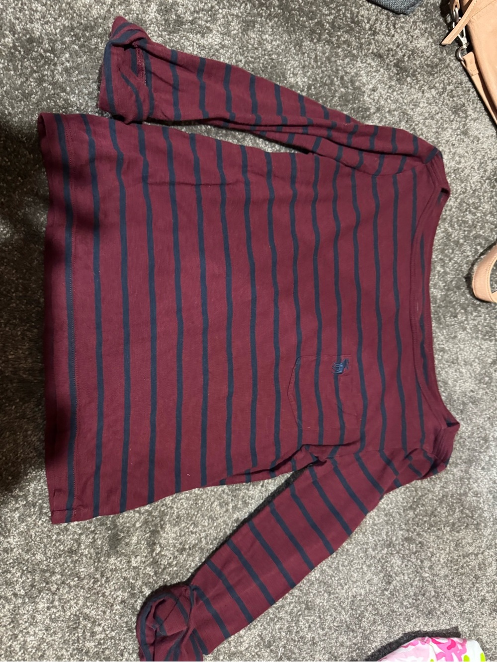 Abercrombie & Fitch Burgundy and Navy Striped Long Sleeve Top